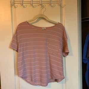Cropped Pink Striped Pocket Tee